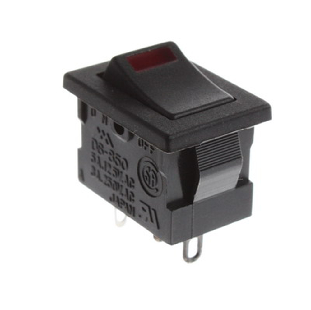 Rocker switch, ON-OFF, red LED, 3 A, 250 V