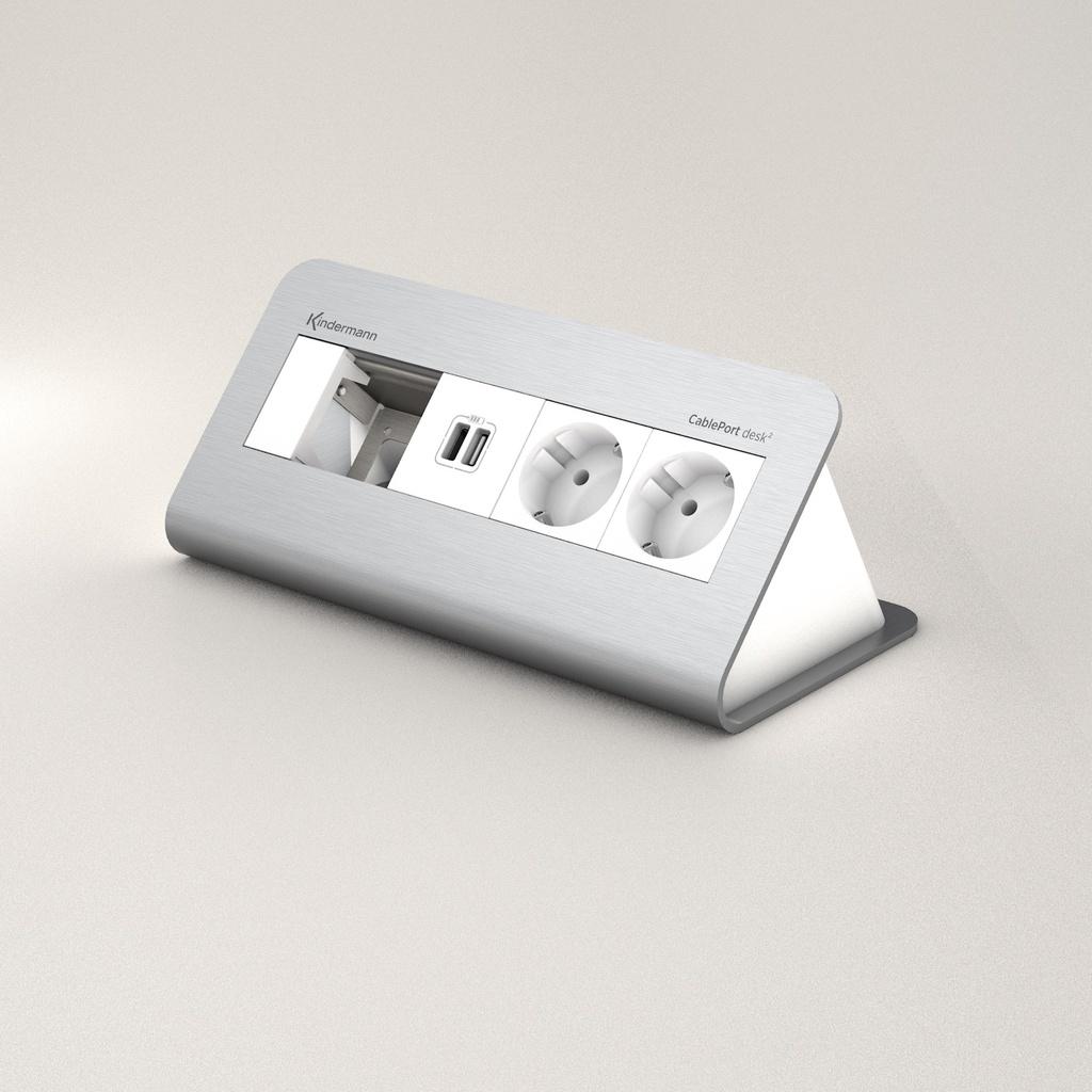 CPD² 80 4-platser 2*Schuko 1*USB-laddning ledig plats, aluminium