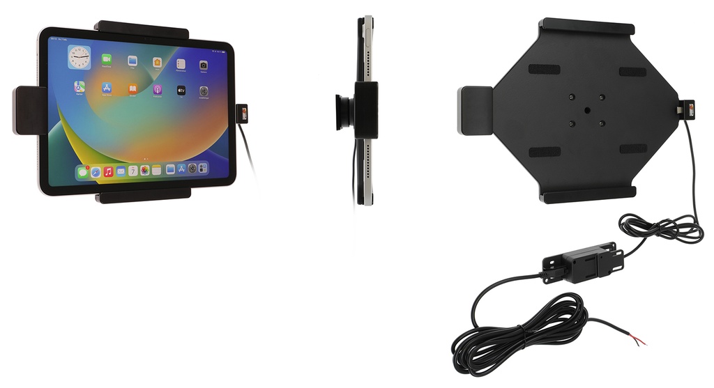 Surfplattehållare med laddning för Apple iPad generation 10, fjäderlås, fast installation, 2 USB-portar – Brodit