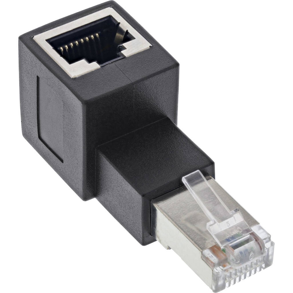 CAT6a adapter, right-angle connector upward RJ45 male/female, 90° right-angle