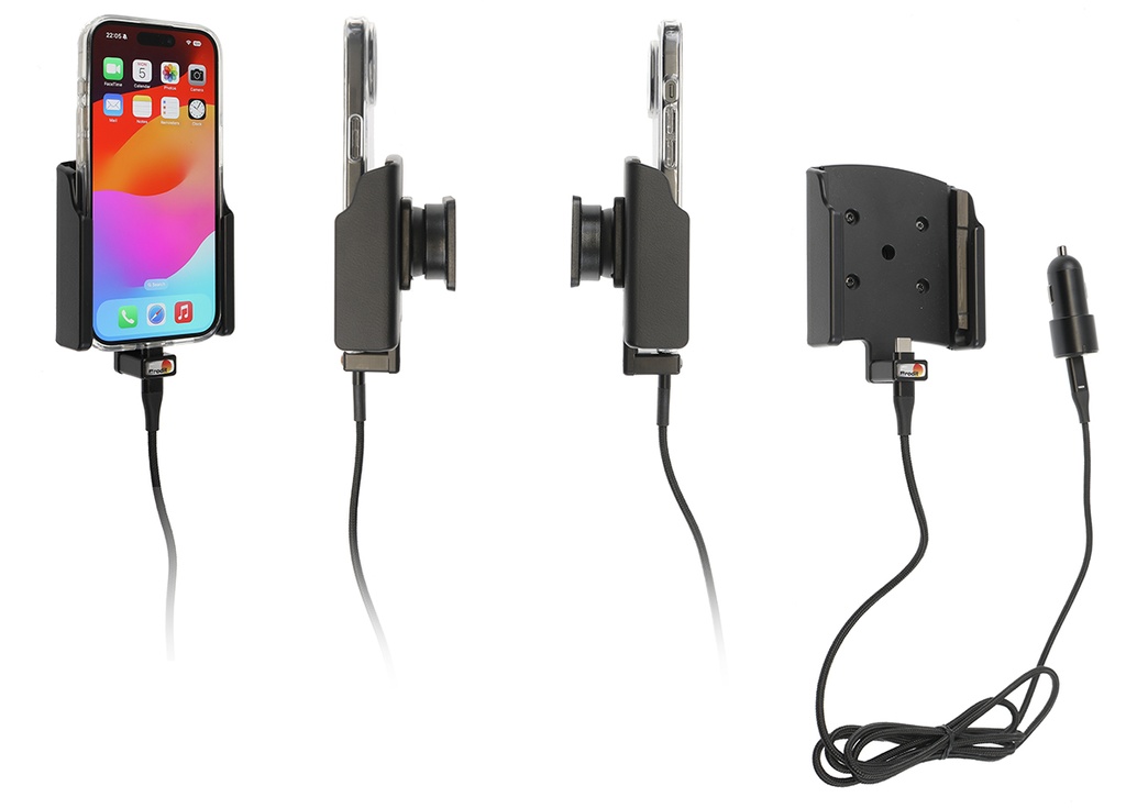 Brodit 721394 Aktiv hållare med två USB-portar och cigg-adapter Apple iPhone 15 Pro