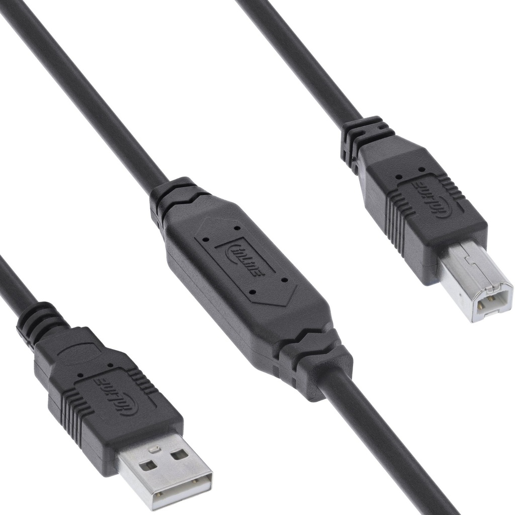 USB A-male/USB B-male active 15 m 2.0 black USB cable