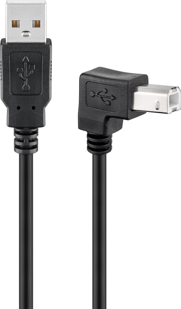 USB-A-uros/USB-B-uros 90° välijohto 2.0 musta bulk 