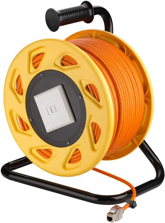 CAT7A S/FTP välijohto kelalla halogeeniton RJ45 n/n