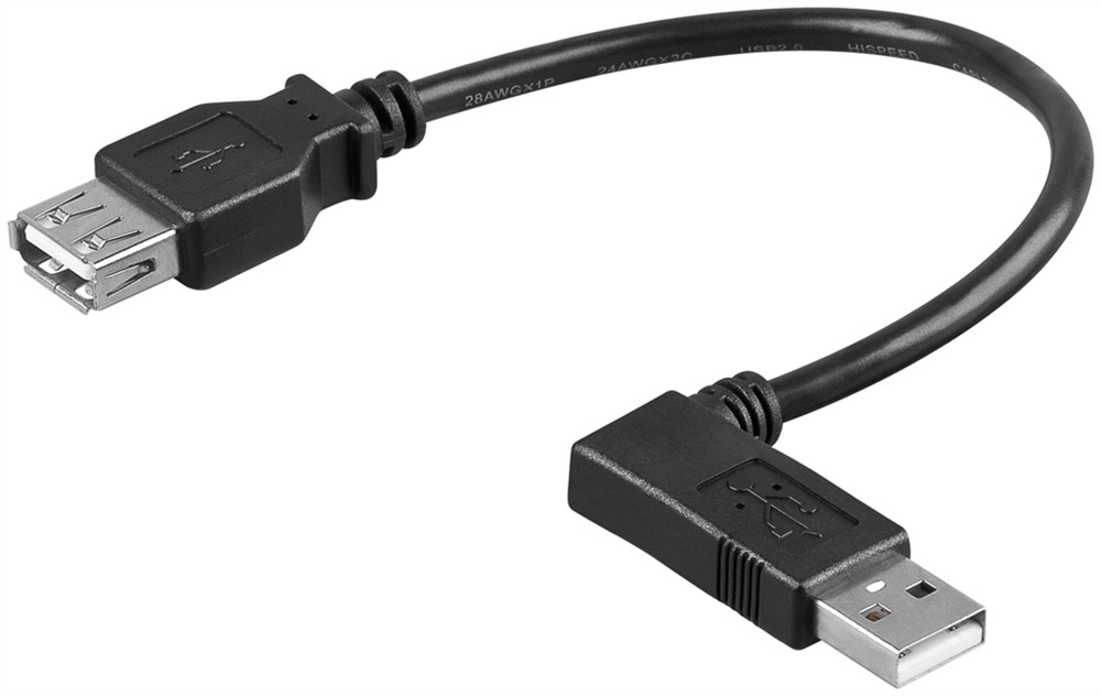 USB A-hane/USB A-hona svart TK13 vinklad