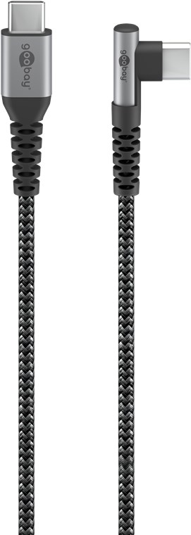 USB C-male/USB C-male right-angle Textile Cable with Metal Plugs 90°