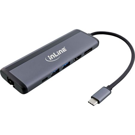 InLine 8-in-1 USB-C Multihub telakka HDMI DP USB 3.2 PD 3.0 100 W MST