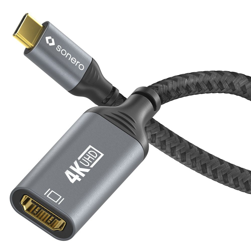 USB-C uros>HDMI-naaras adapteri 4K60 musta/harmaa 0,1 m