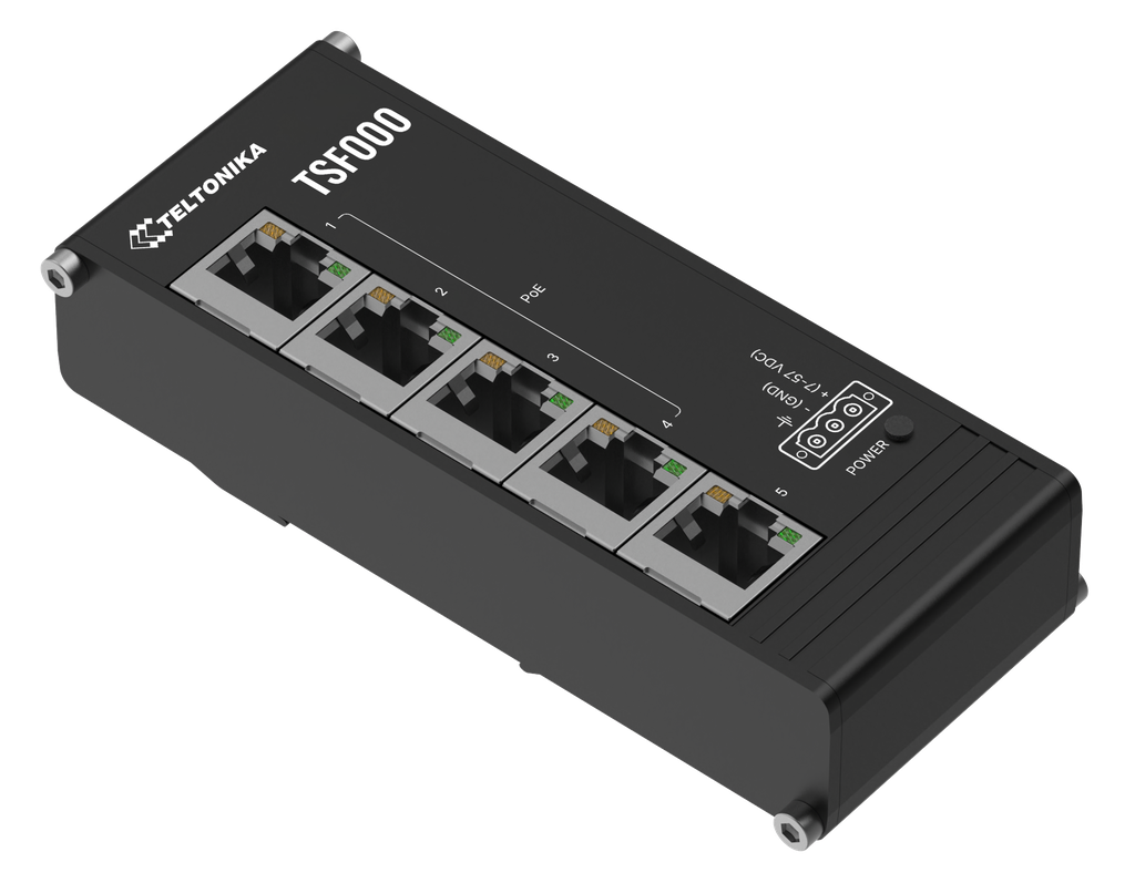 5‑porttinen matalaprofiili 100 Mbps PoE+ kytkin  120W