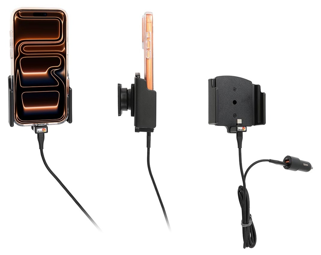 Aktiivipidike 2 USB tupsyt säädettävä leveys 75-89 mm paksuus 8-12 mm Apple iPhone 15 16 17