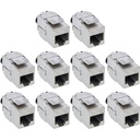 CAT6a-jack RJ45 skärmad Keystone-modul metall 10 st, integrerat buntband