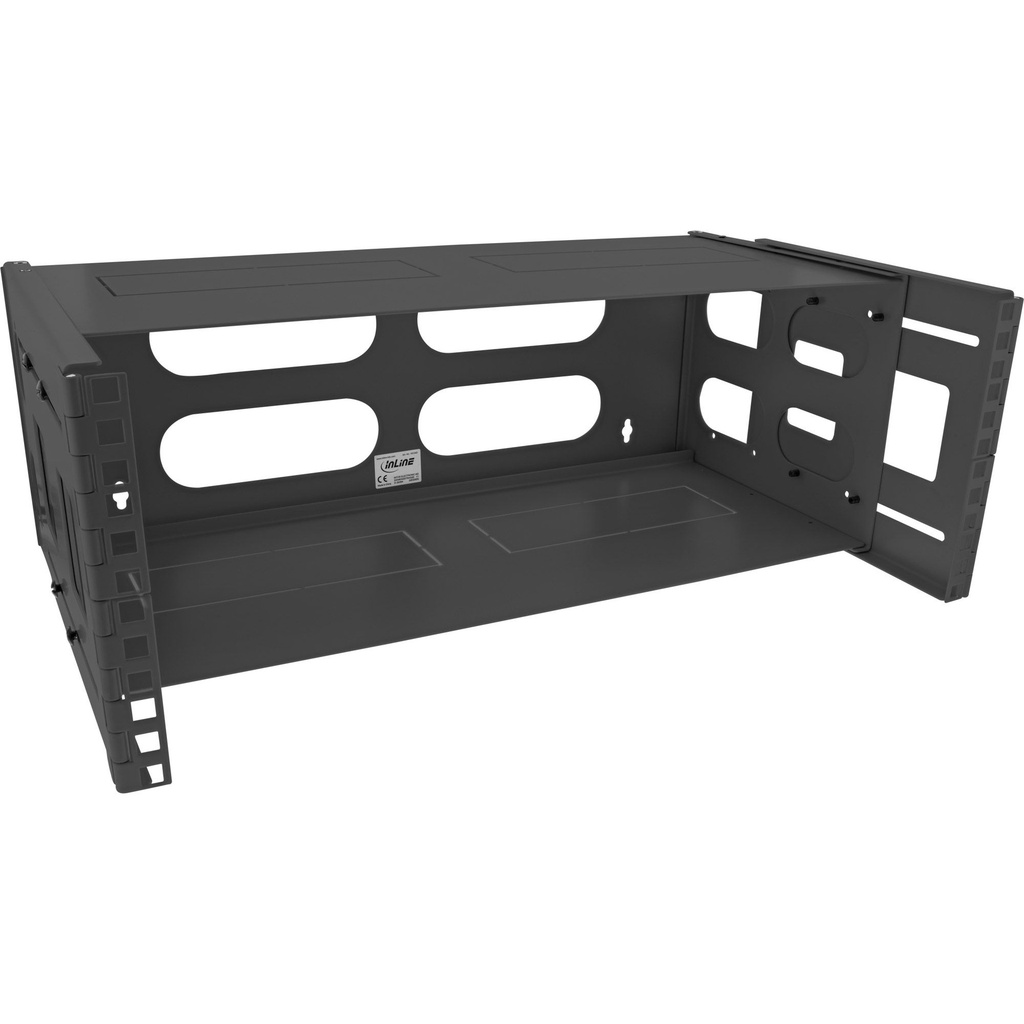 InLine 19″ taittuva rack 4U säädettävä syvyys 24–40 cm musta suojalevyillä