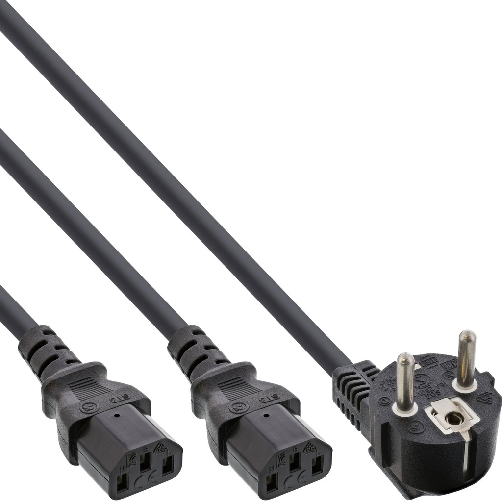 Verkkojohto Y-haara 1x CEE 7/7 > 2x IEC-C13 musta 1,8m
