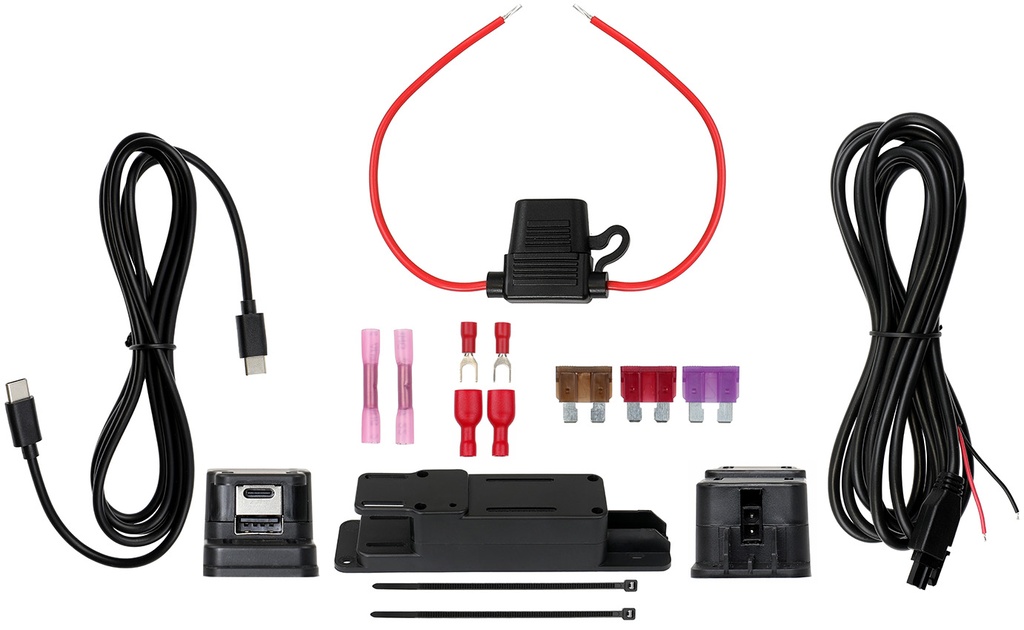 Virtalähde laitetelineelle, 60 W, USB-C + USB-A, 2-napainen Molex, kiinteä asennus, USB-C-kaapeli – Brodit