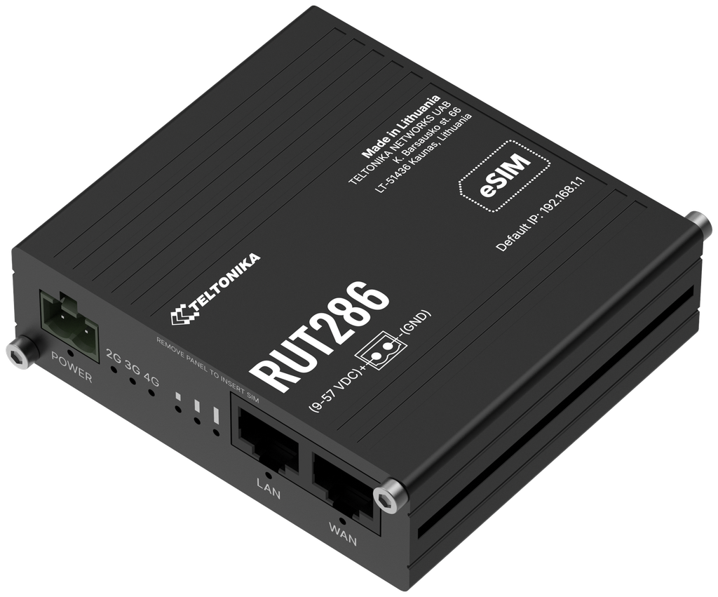 RUT286 4G-router Global version CAT4 WiFi4 2xEthernet 2xSIM/eSIM RS232/RS485, utan nätadapter