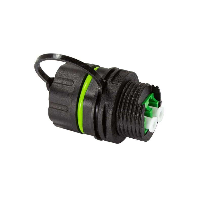 LC duplex fibre optic bulkhead connector IP68 for outdoor use, with protective cap, LogiLink FA05LC1