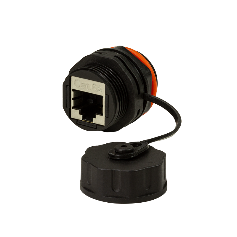 RJ45-jatkos Cat.6A STP IP68 läpivienti n/n, M23-kierre, suojakorkilla, LogiLink NP0083