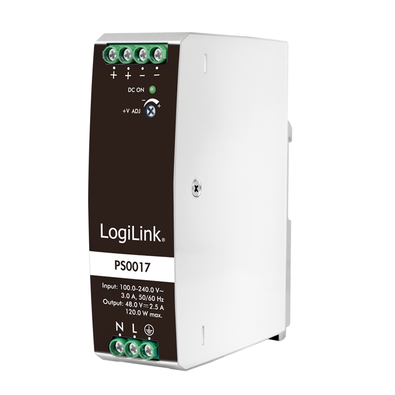 DIN-kiskovirtalähde 48 V DC 2,5 A 120 W, 100–240 V AC, LogiLink PS0017
