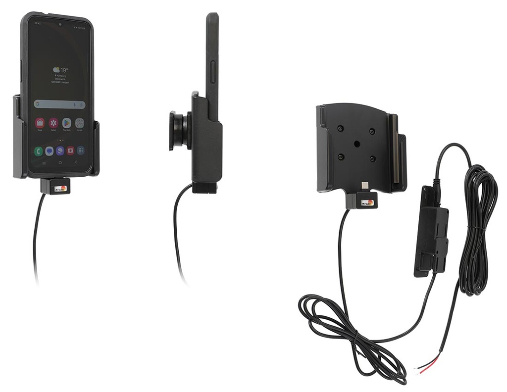Lataava puhelinteline Samsung Galaxy XCover 7, Otterbox React -suojakuorelle, kiinteä 12/24 V asennus, USB-C + USB-A 60 W – Brodit