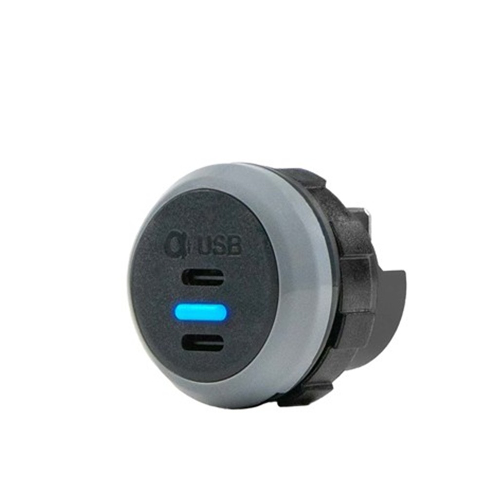 USB-C-laddare 12/24 V, 2 × USB-C, 5 V 3,0 A, infälld Ø30 mm, IP30 – Alfatronix PVPro-CC
