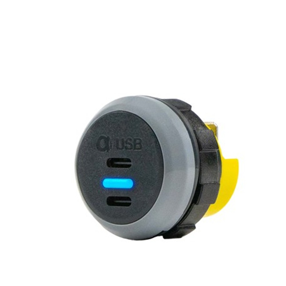 USB-C-laturi 12/24 V, 2 × USB-C, 5 V 3,0 A, upotettava Ø30 mm, IP65 – Alfatronix PVPWp-CC