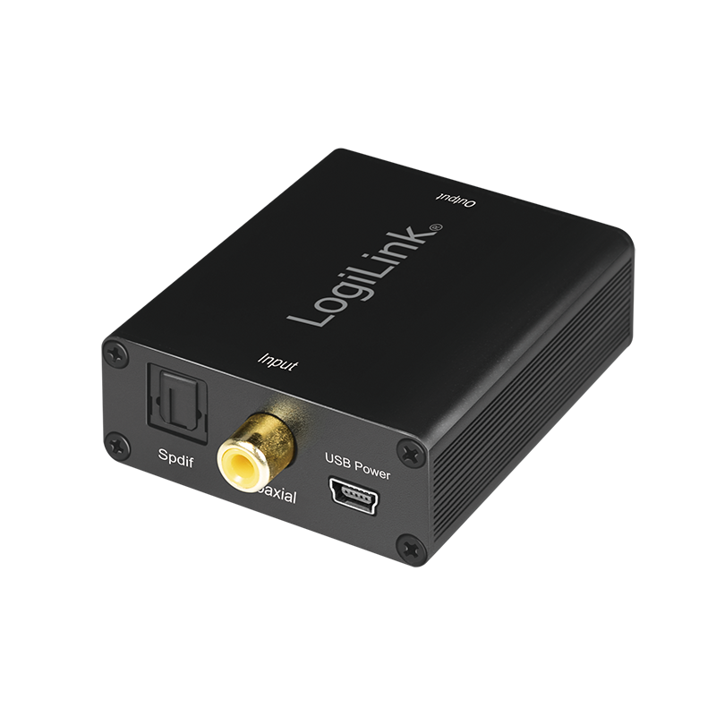 D/A-audiomuunnin TOSLINK/koaksiaali – 2 × RCA + 3,5 mm, 24-bit 96 kHz, LogiLink CA0101