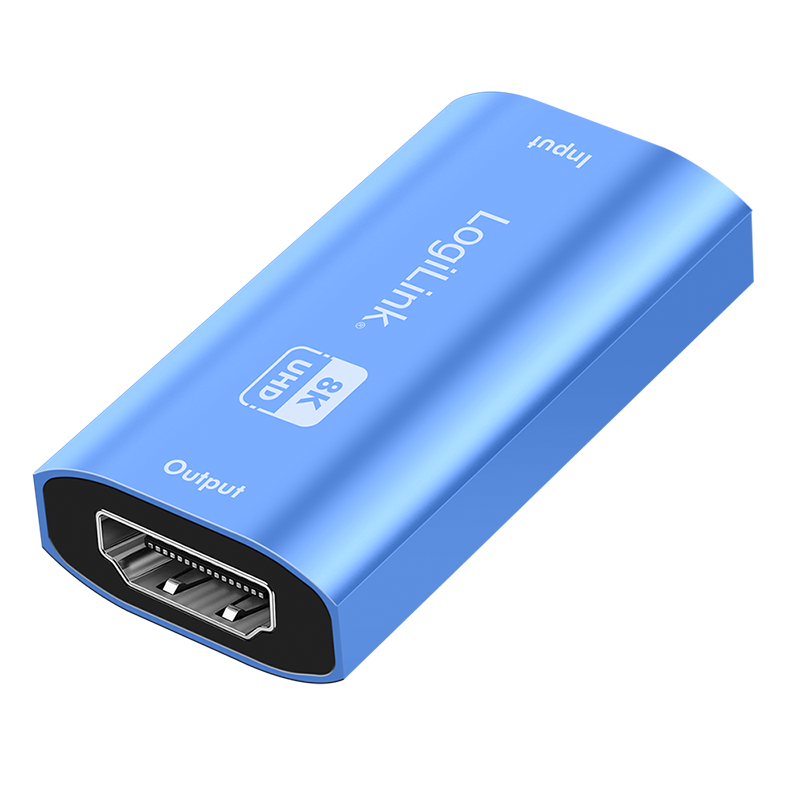 HDMI-repeater 8K/60 Hz, förlänger HDMI upp till 20 m, HDMI 2.1, HDCP 2.3, aluminium, blå, LogiLink HD0064