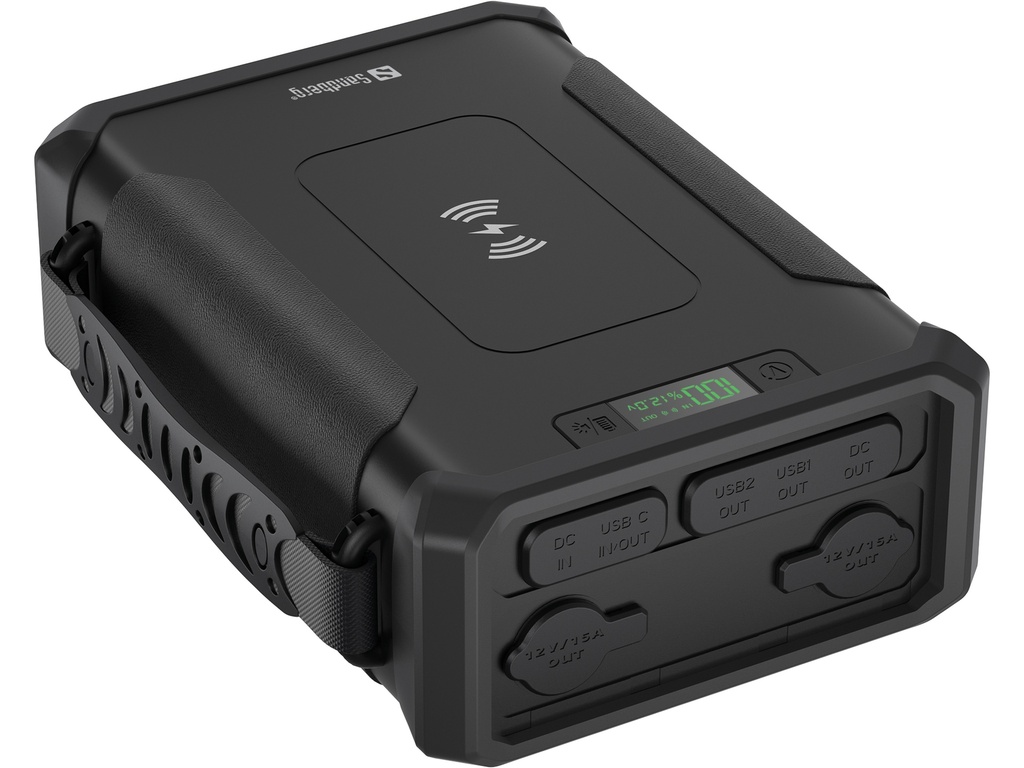 Powerbank 96000 mAh / 307 Wh LiFePO4, USB-C PD 100 W, 2 × 12 V-uttag 180 W, DC-utgång för laptop, Qi, IPX4, Sandberg Survivor 8in1 420-78