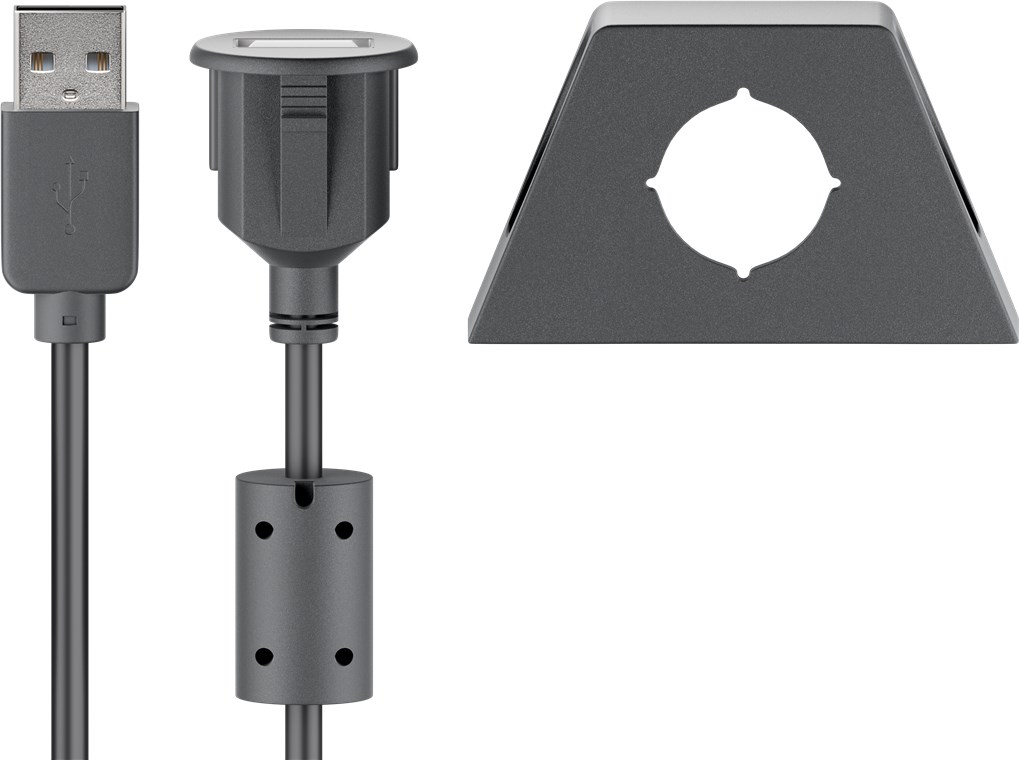 Goobay USB 2.0 -jatkokaapeli A-uros/A-naaras kiinnityskorvakkeella, musta