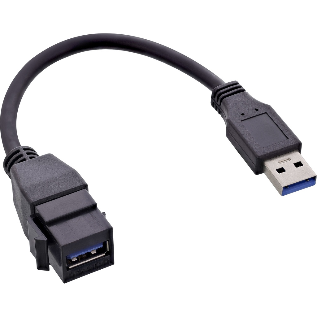 InLine USB 3.2 Gen1 adapterkabel USB-A hane / Keystone USB-A hona 0,2 m, svart