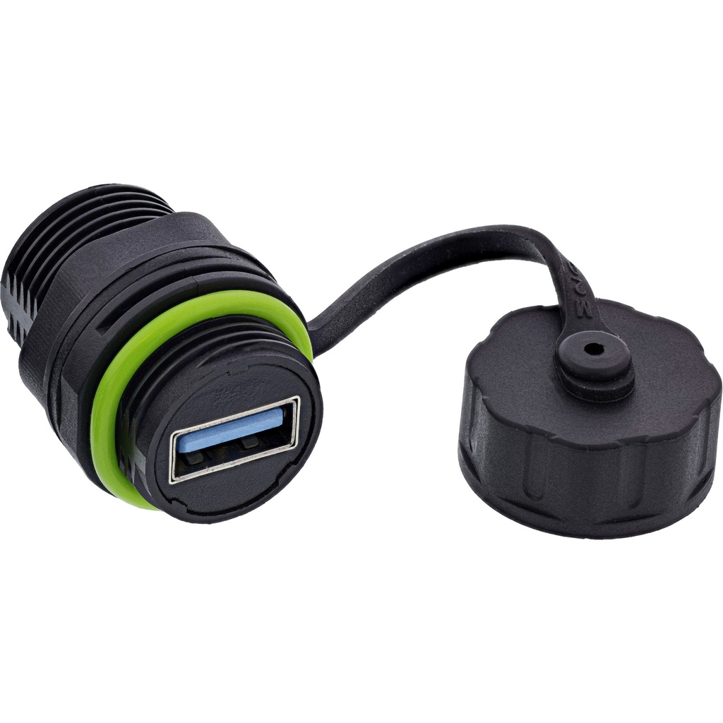 InLine USB-A-läpivientiliitin mini IP68, suojattu, 2 x USB-A naaras