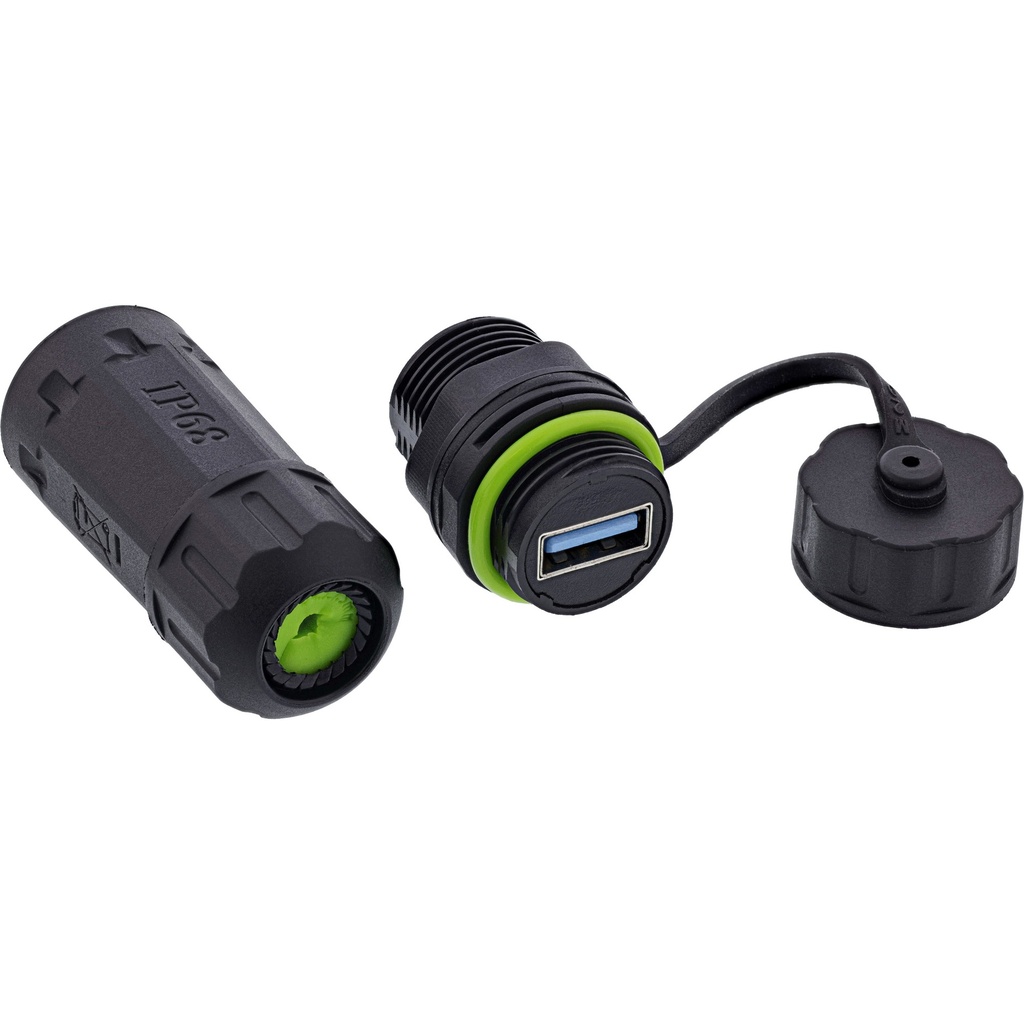 InLine USB-A coupler short, IP68, shielded, 2x USB-A female