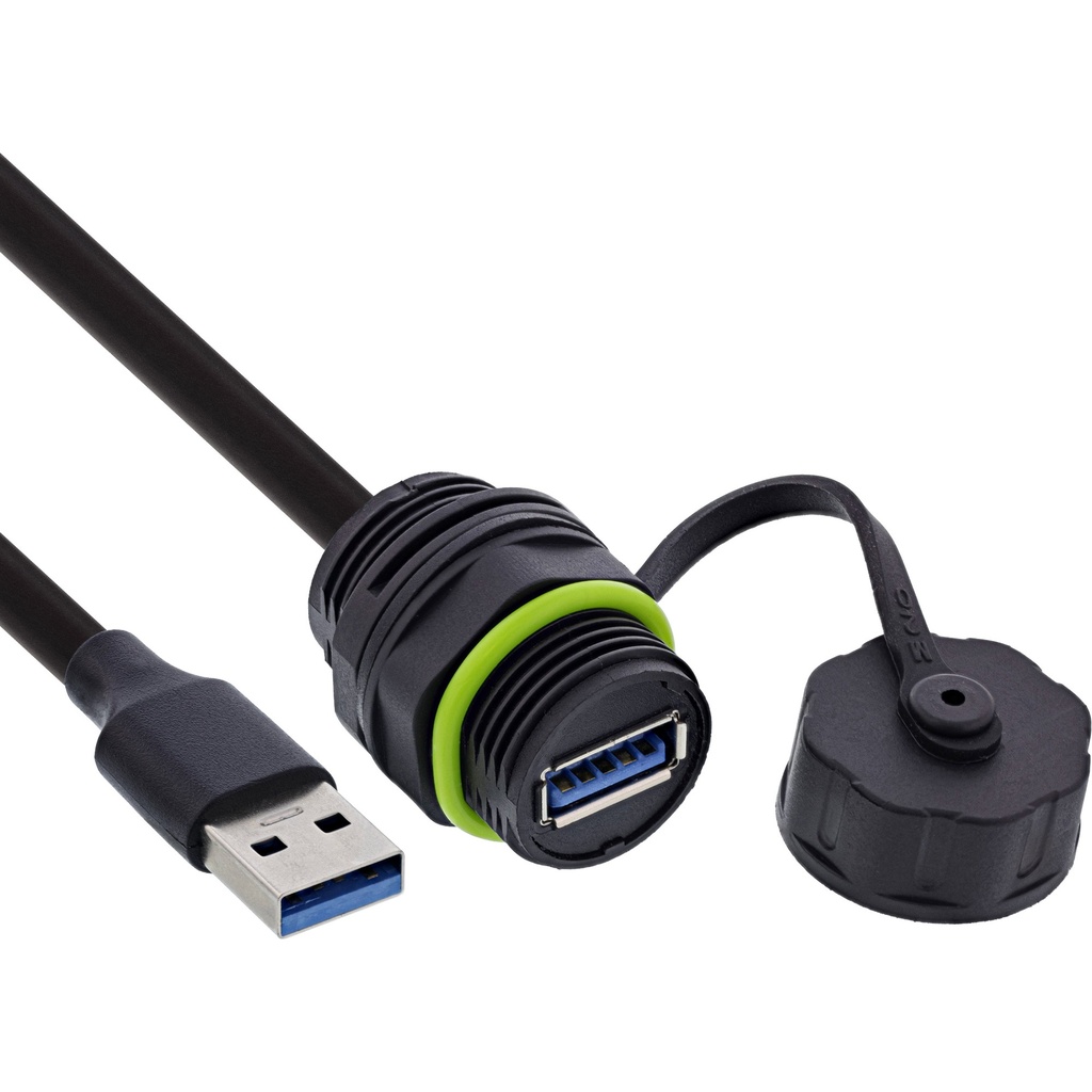 InLine USB-A coupler, IP68, shielded, USB-A female / male with 0.5 m cable