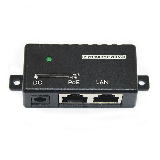 PoE-injektori 9-56 Vdc (max 30W) pas 1-portti 2,1DC RJ45