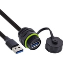 InLine USB-A-läpivientiliitin IP68, suojattu, USB-A naaras / uros 0,5 m kaapelilla